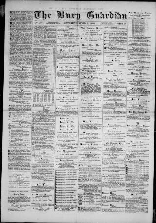 cover page of Bury Guardian published on April 7, 1888