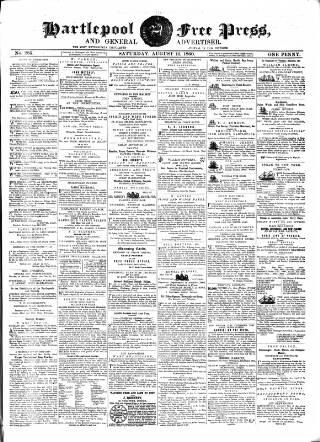 cover page of Hartlepool Free Press and General Advertiser published on August 11, 1860