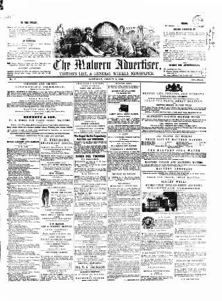 cover page of Malvern Advertiser published on August 2, 1856