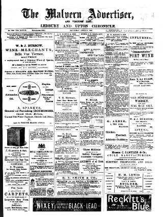 cover page of Malvern Advertiser published on April 2, 1892