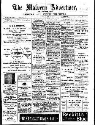 cover page of Malvern Advertiser published on April 16, 1892