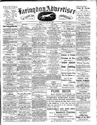 cover page of Faringdon Advertiser and Vale of the White Horse Gazette published on June 13, 1908