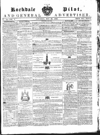 cover page of Rochdale Pilot published on May 22, 1858