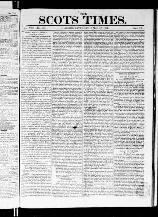 cover page of Scots Times published on April 27, 1833