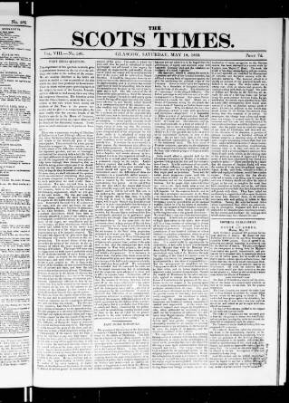 cover page of Scots Times published on May 18, 1833