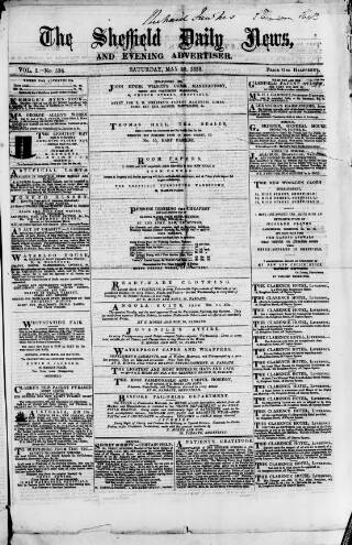 cover page of Sheffield Daily News published on May 22, 1858