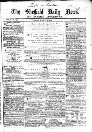 cover page of Sheffield Daily News published on August 2, 1859