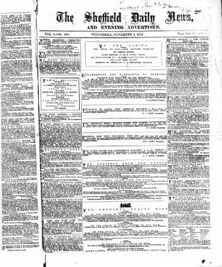 cover page of Sheffield Daily News published on November 2, 1859