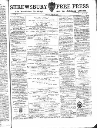 cover page of Shrewsbury Free Press, and Advertiser for Salop published on June 23, 1866