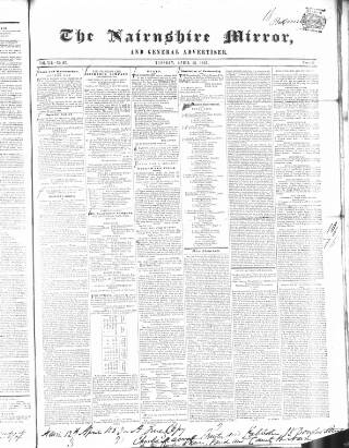 cover page of Nairnshire Mirror published on April 12, 1853