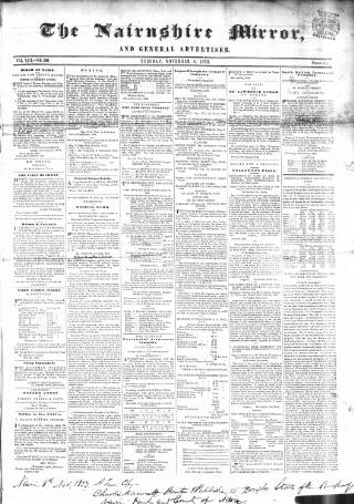 cover page of Nairnshire Mirror published on November 8, 1853