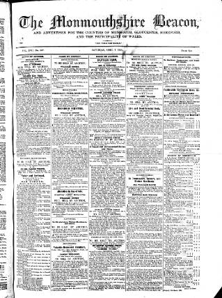 cover page of Monmouthshire Beacon published on April 1, 1854