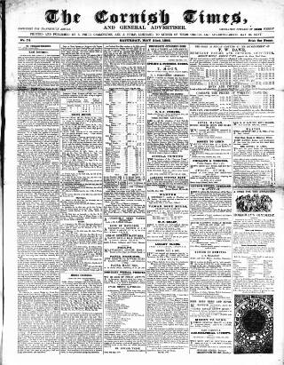 cover page of Cornish Times published on May 22, 1858