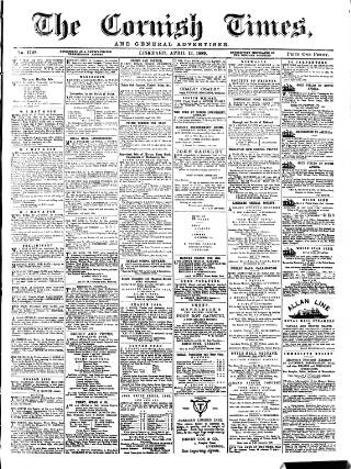 cover page of Cornish Times published on April 13, 1889