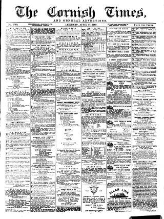 cover page of Cornish Times published on April 27, 1889
