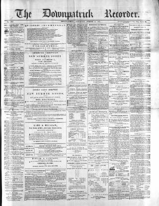 cover page of Downpatrick Recorder published on August 2, 1873