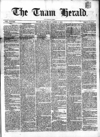 cover page of Tuam Herald published on April 1, 1865