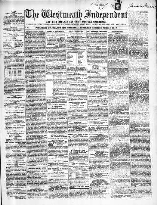cover page of Westmeath Independent published on June 13, 1857