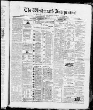 cover page of Westmeath Independent published on April 1, 1871