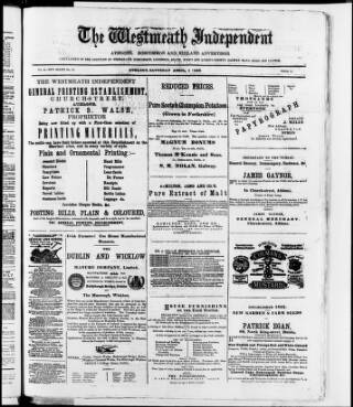 cover page of Westmeath Independent published on April 1, 1882