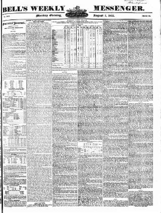 cover page of Bell's Weekly Messenger published on August 2, 1852