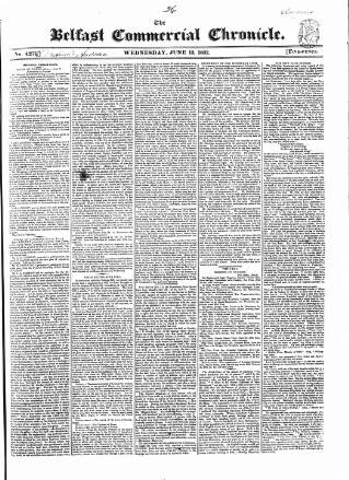 cover page of Belfast Commercial Chronicle published on June 13, 1832
