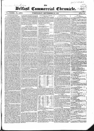 cover page of Belfast Commercial Chronicle published on September 28, 1836