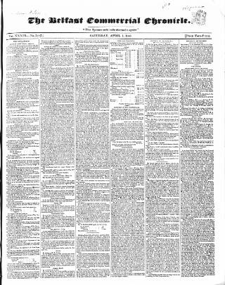 cover page of Belfast Commercial Chronicle published on April 1, 1843