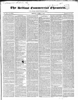cover page of Belfast Commercial Chronicle published on April 1, 1844