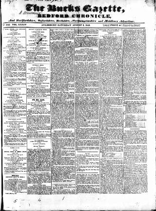 cover page of Bucks Gazette published on August 2, 1845