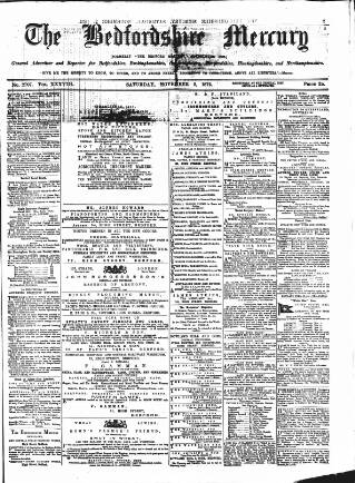 cover page of Bedfordshire Mercury published on November 2, 1872