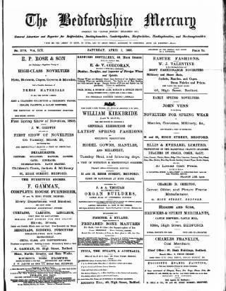 cover page of Bedfordshire Mercury published on April 1, 1893