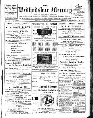 cover page of Bedfordshire Mercury published on June 13, 1902