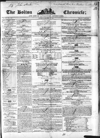 cover page of Bolton Chronicle published on December 13, 1851