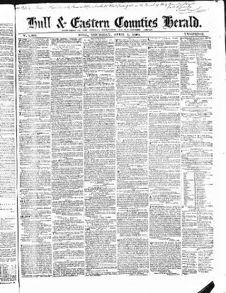 cover page of Hull and Eastern Counties Herald published on April 1, 1869