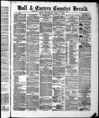 cover page of Hull and Eastern Counties Herald published on April 1, 1875