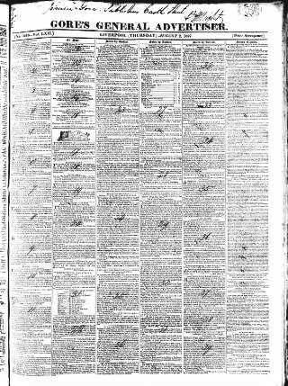 cover page of Gore's Liverpool General Advertiser published on August 2, 1827