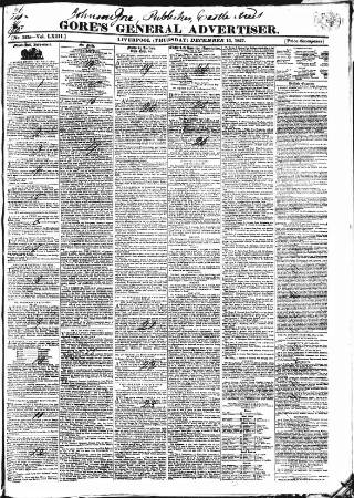 cover page of Gore's Liverpool General Advertiser published on December 13, 1827