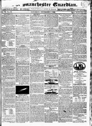 cover page of Manchester Guardian published on November 2, 1822