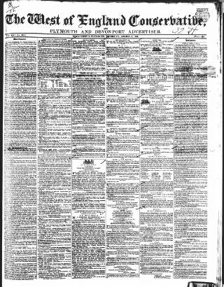 cover page of Western Courier, West of England Conservative, Plymouth and Devonport Advertiser published on August 2, 1849