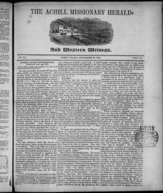 cover page of Achill Missionary Herald and Western Witness published on September 28, 1843