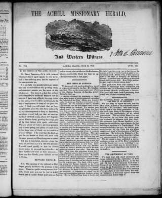 cover page of Achill Missionary Herald and Western Witness published on June 25, 1849