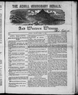 cover page of Achill Missionary Herald and Western Witness published on April 15, 1856
