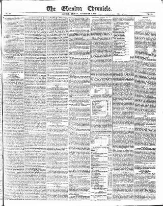 cover page of The Evening Chronicle published on November 2, 1838