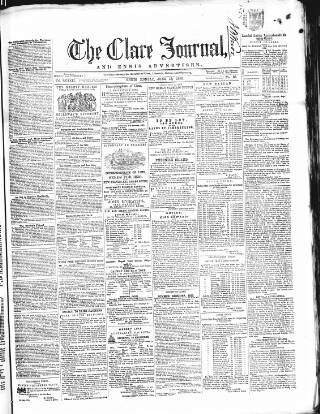 cover page of Clare Journal and Ennis Advertiser published on June 13, 1859