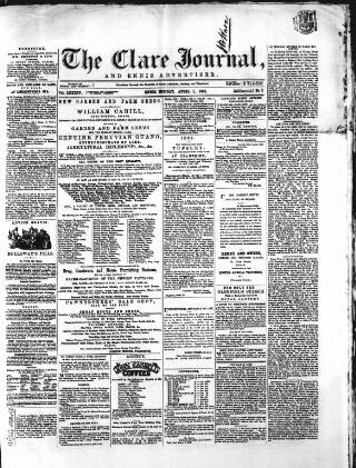 cover page of Clare Journal and Ennis Advertiser published on April 1, 1861