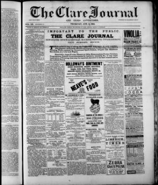 cover page of Clare Journal and Ennis Advertiser published on August 2, 1894