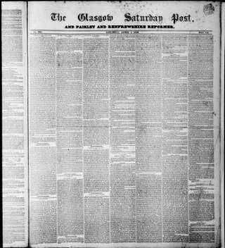cover page of Glasgow Saturday Post published on April 1, 1843