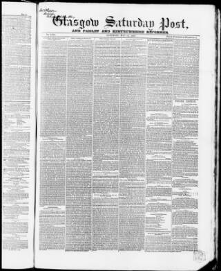 cover page of Glasgow Saturday Post published on May 22, 1847