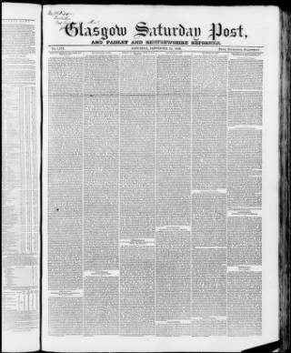 cover page of Glasgow Saturday Post published on September 22, 1849
